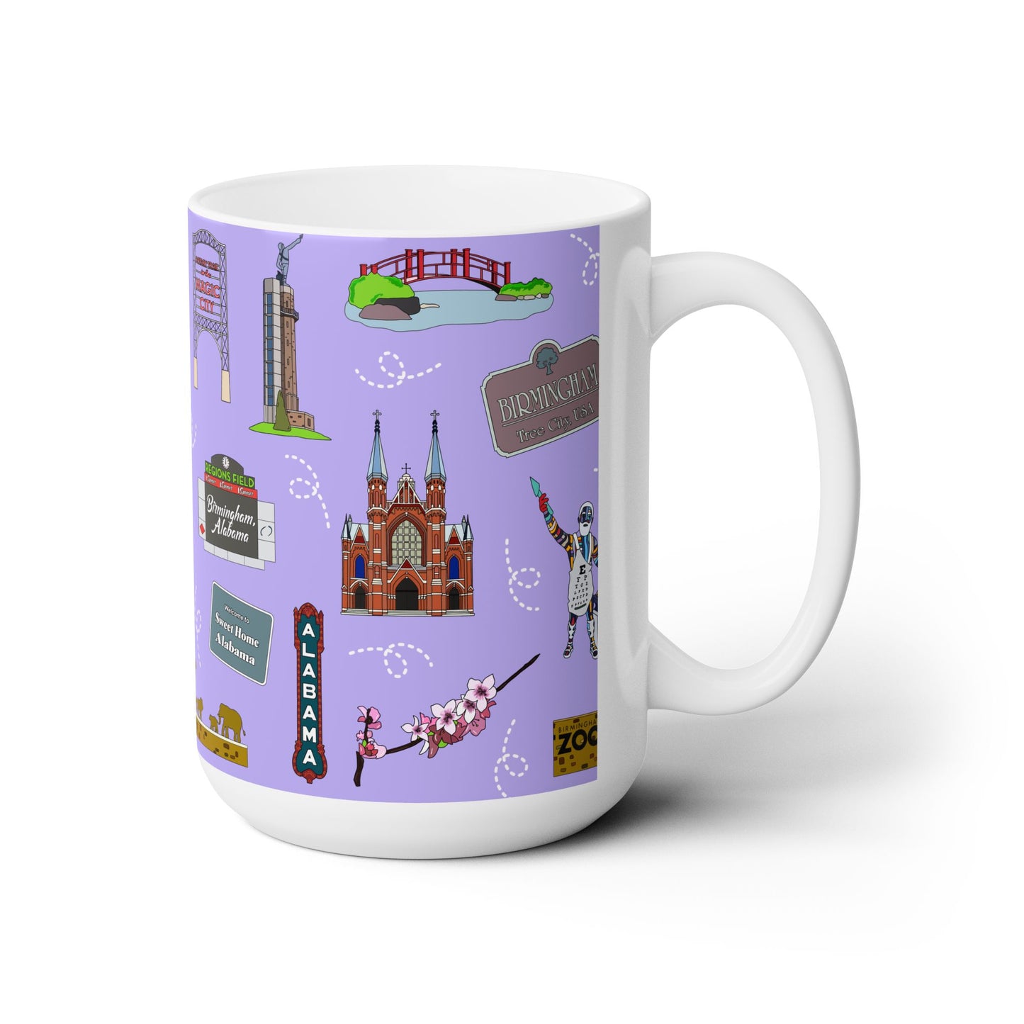 Ceramic Mug 15oz with Birmingham, AL in purple