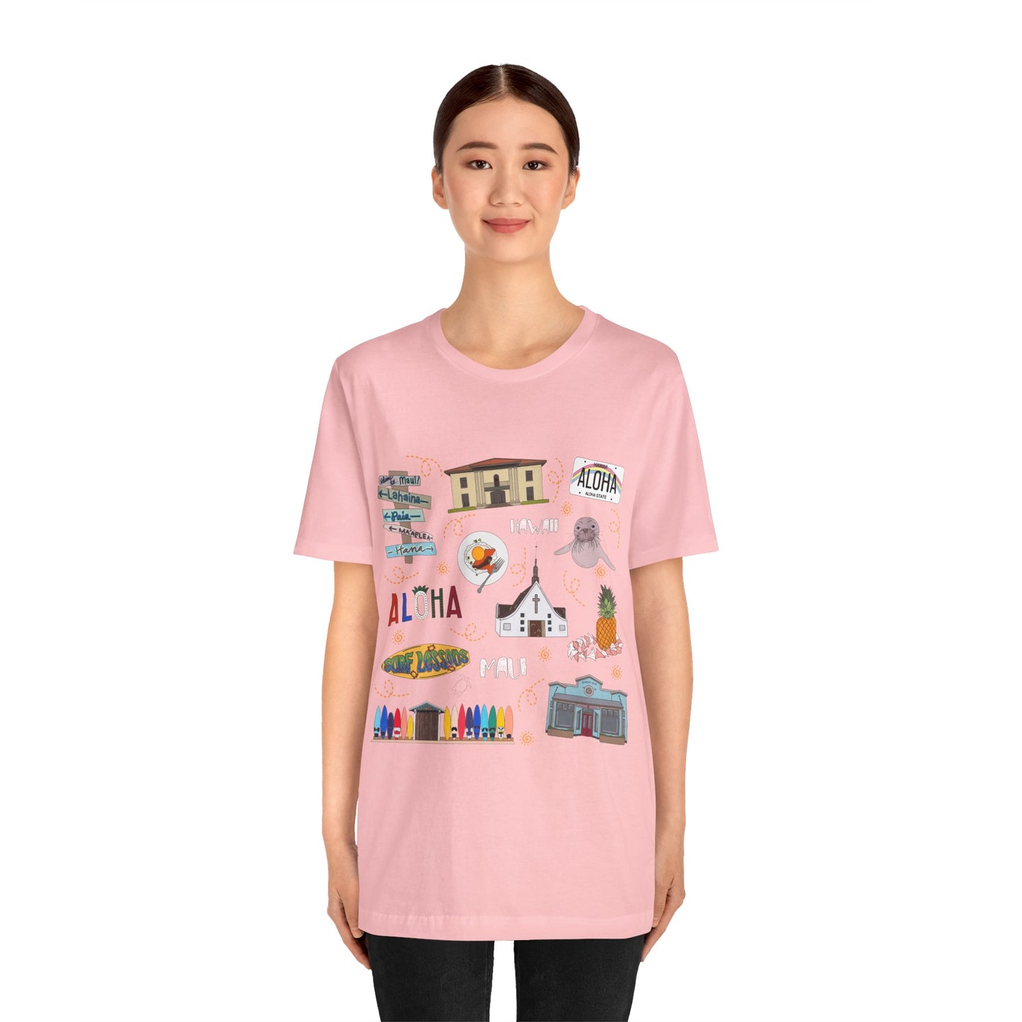 Unisex Jersey Short Sleeve Tee with Maui, Hawaii HI landmarks print