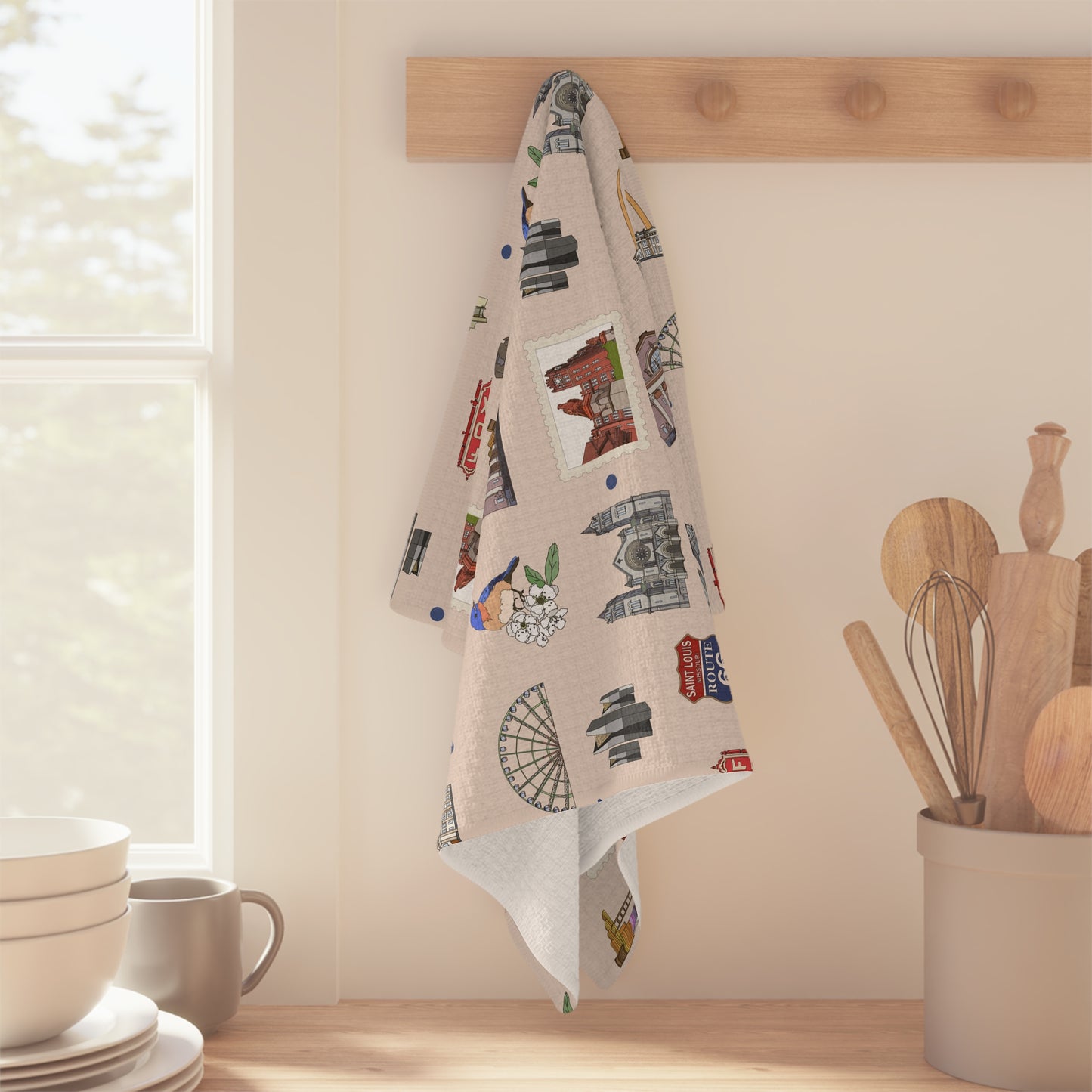 Kitchen Towel with St. Louis, Missouri MO in beige