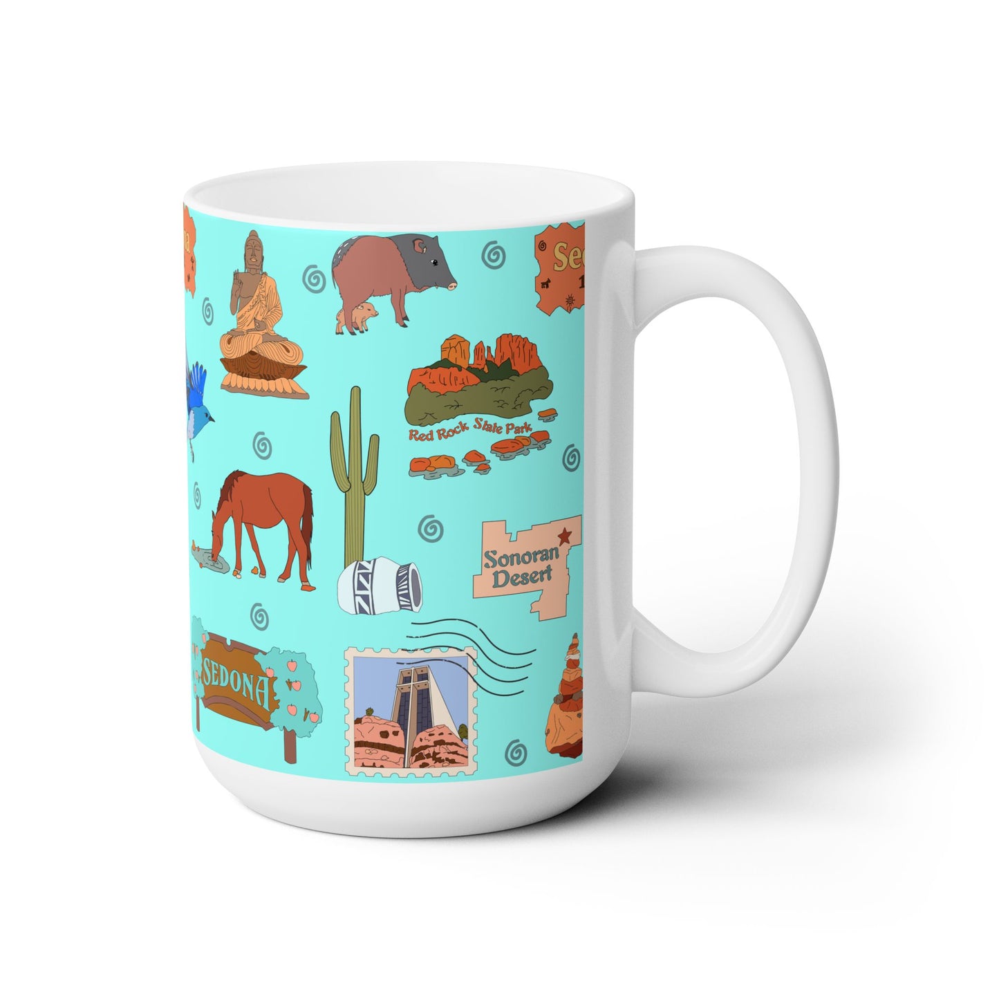 Ceramic Mug 15oz with Sedona, AZ in turquiose
