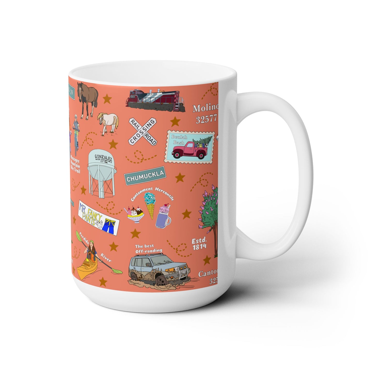Ceramic Mug 15oz with Cantonment & Molino, Florida FL in persimmon