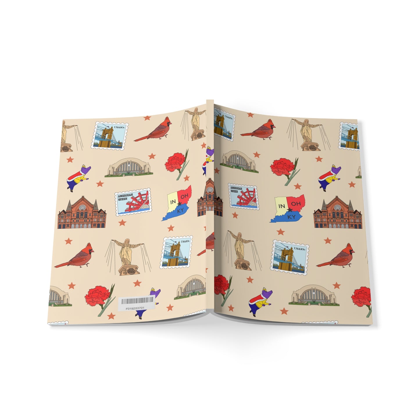 Paperback notebook with Cincinnati, Ohio OH landmarks in sand 150 lined pages