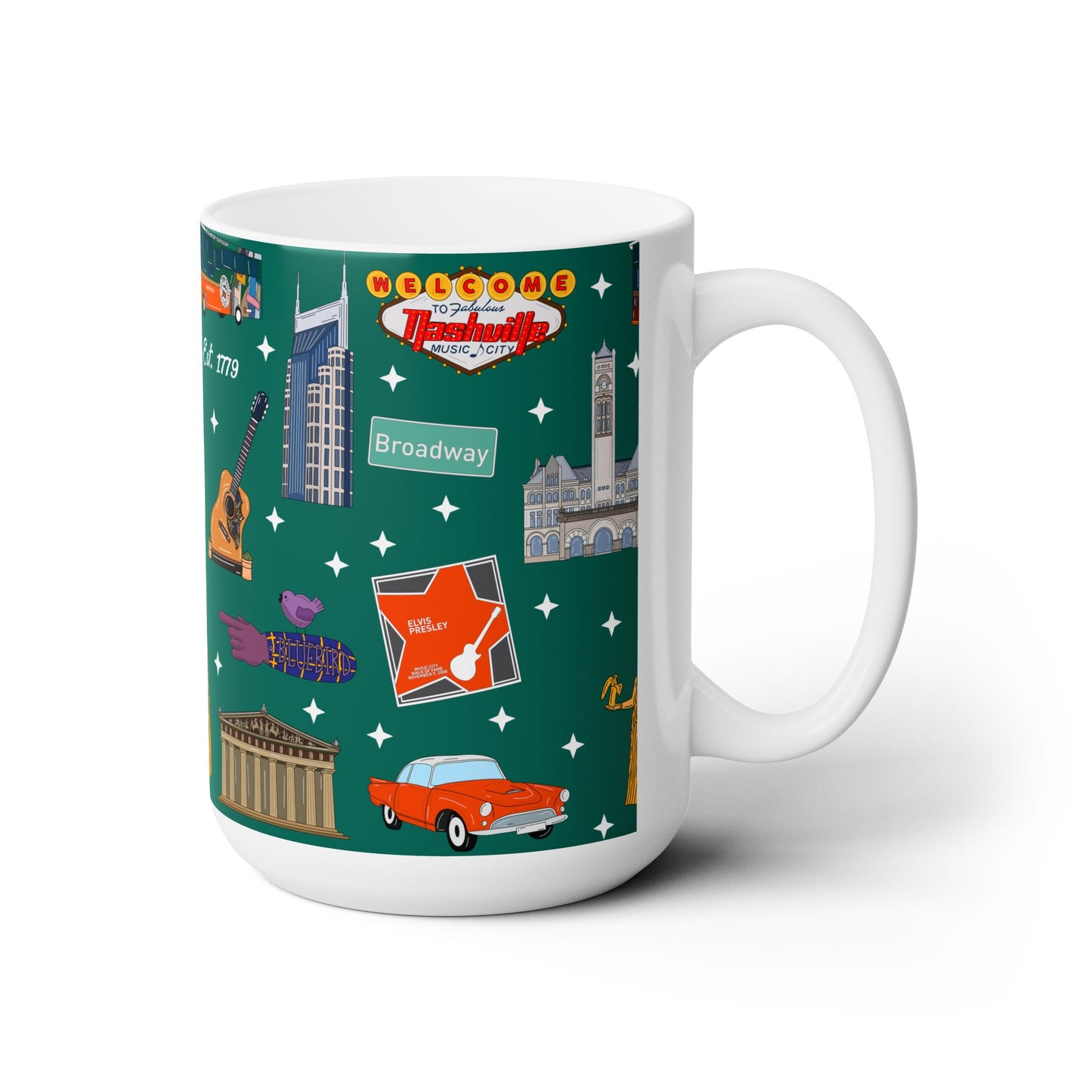Ceramic Mug 15oz with Nashville, TN in green