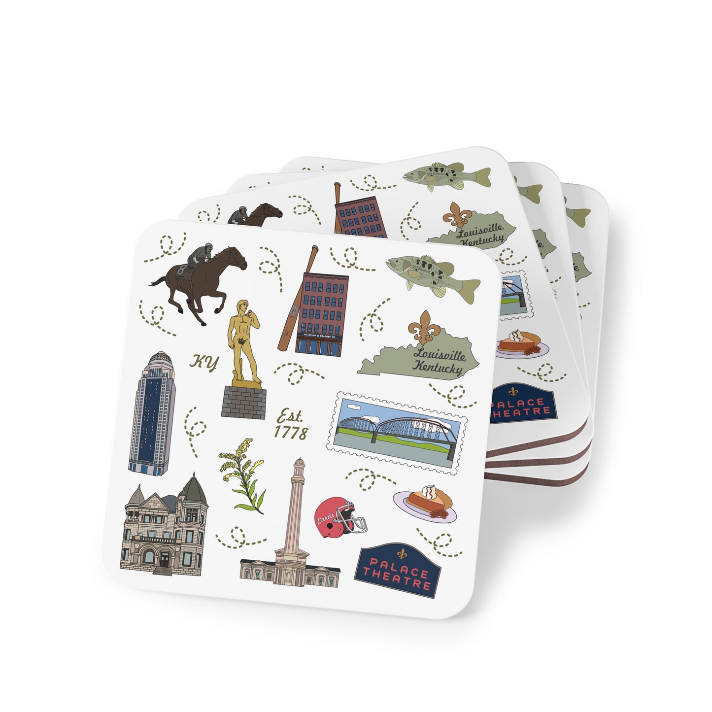 Set of 4 Ceramic Mug Coasters with Louisville, Kentucky KY