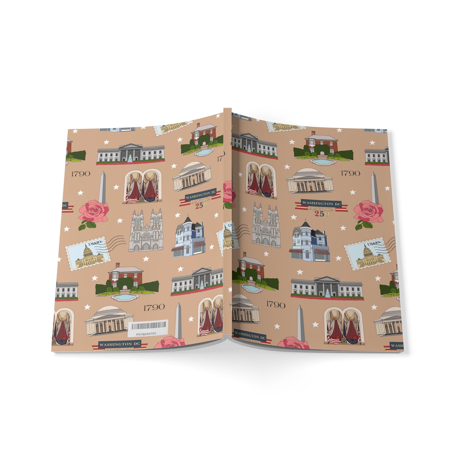 Paperback notebook with Washington D.C. landmarks in beige 150 lined pages
