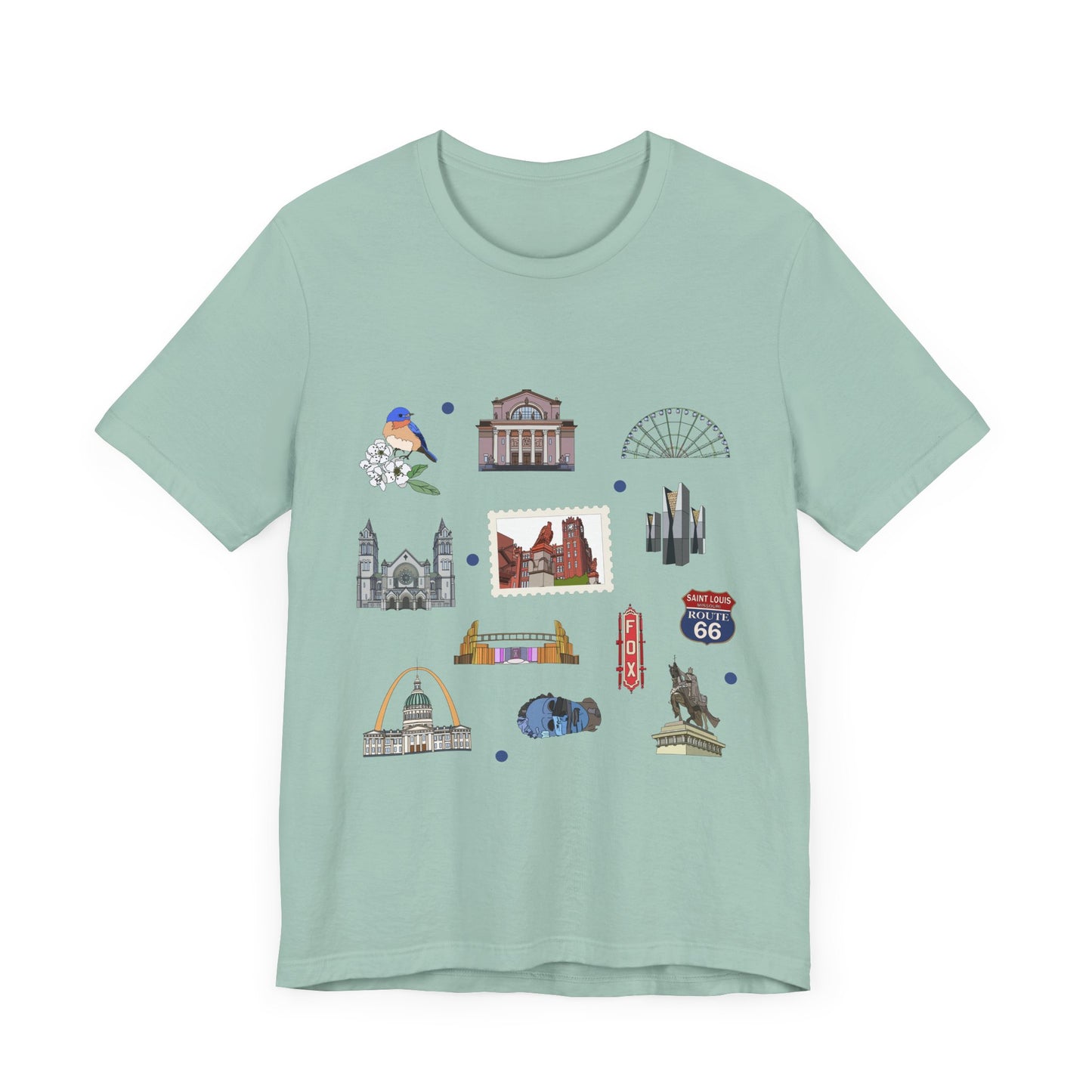Unisex Jersey Short Sleeve Tee with St. Louis, Missouri MO landmarks print