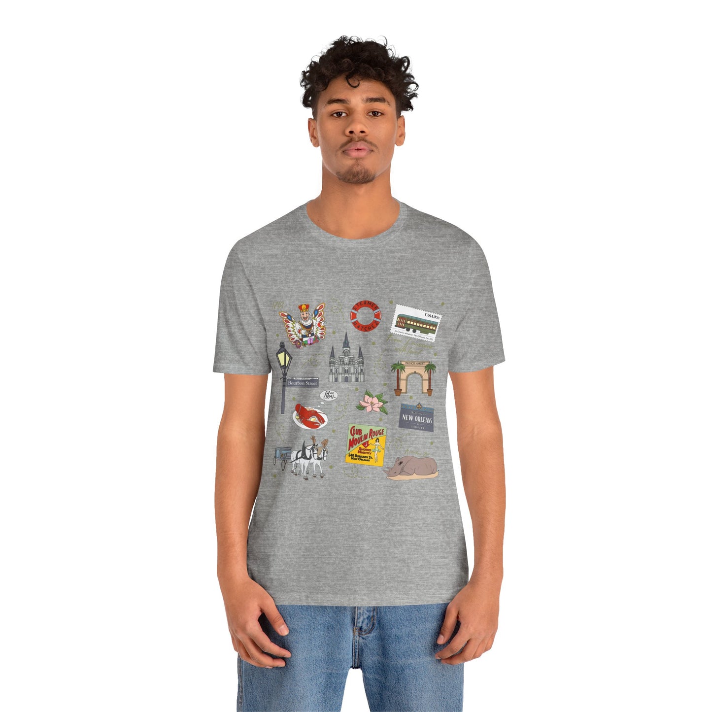 Unisex Jersey Short Sleeve Tee with New Orleans, Louisiana LA landmarks print