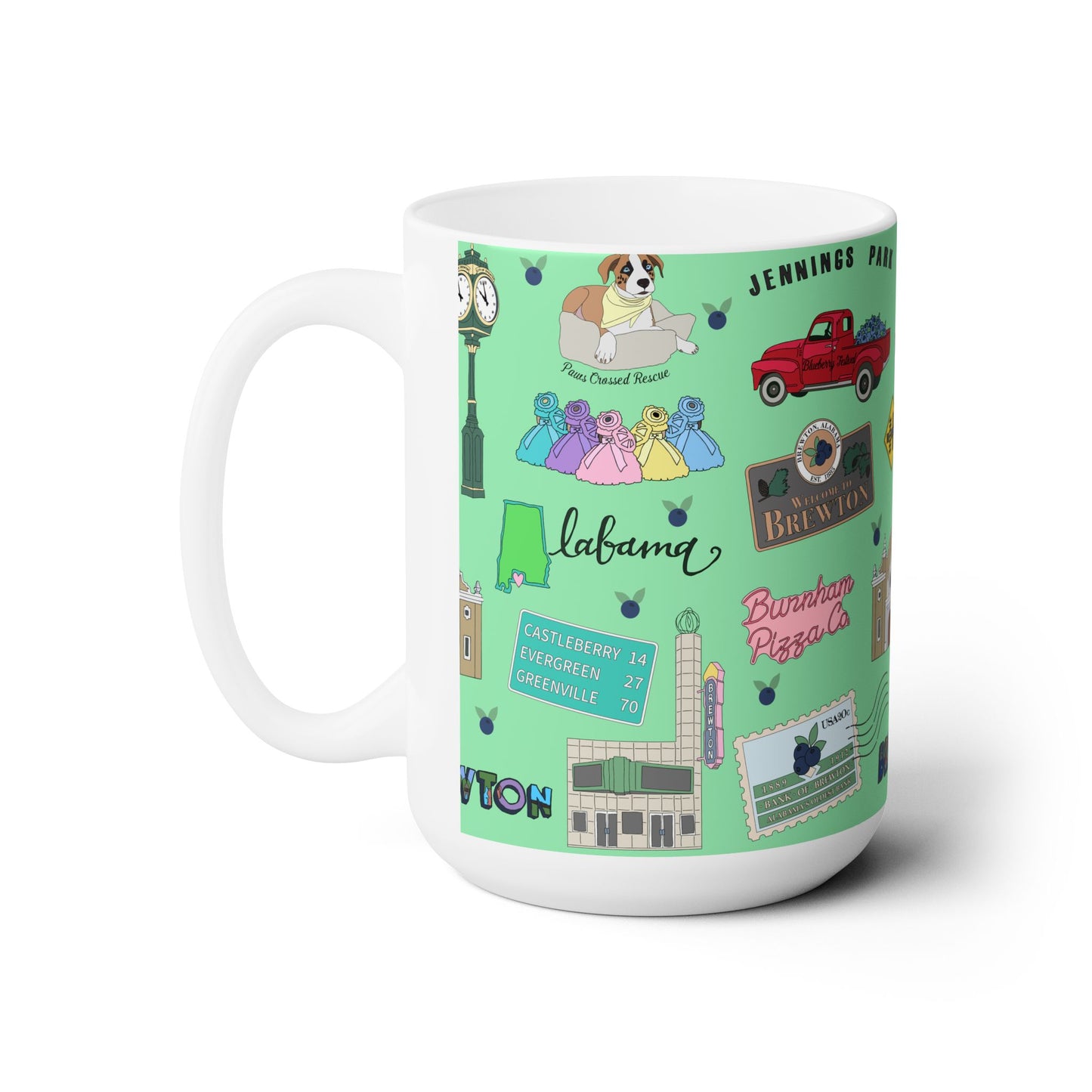 Ceramic Mug 15oz with Brewton, AL in sage