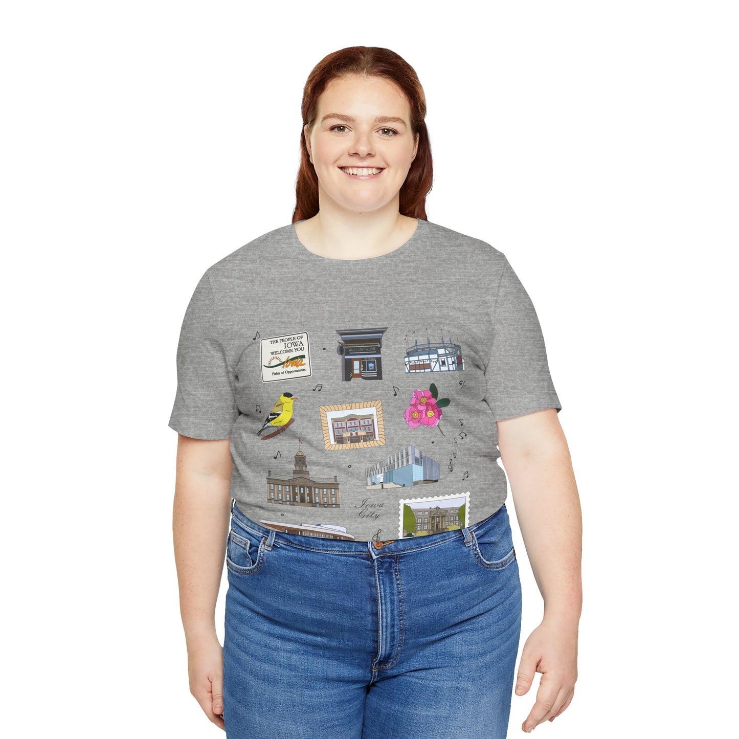 Unisex Jersey Short Sleeve Tee with Iowa City, Iowa IA landmarks print