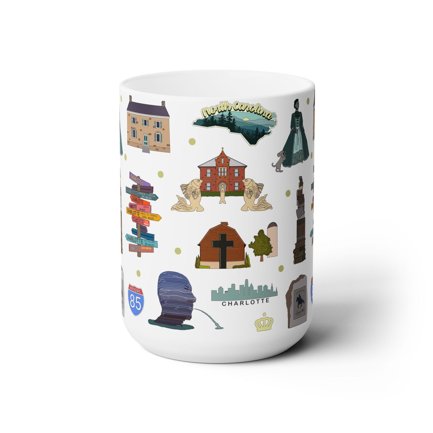 Ceramic Mug 15oz with Charlotte, North Carolina NC in white