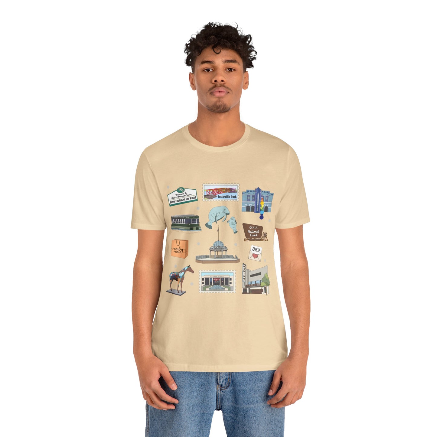Unisex Jersey Short Sleeve Tee with Ocala, Florida FL landmarks print