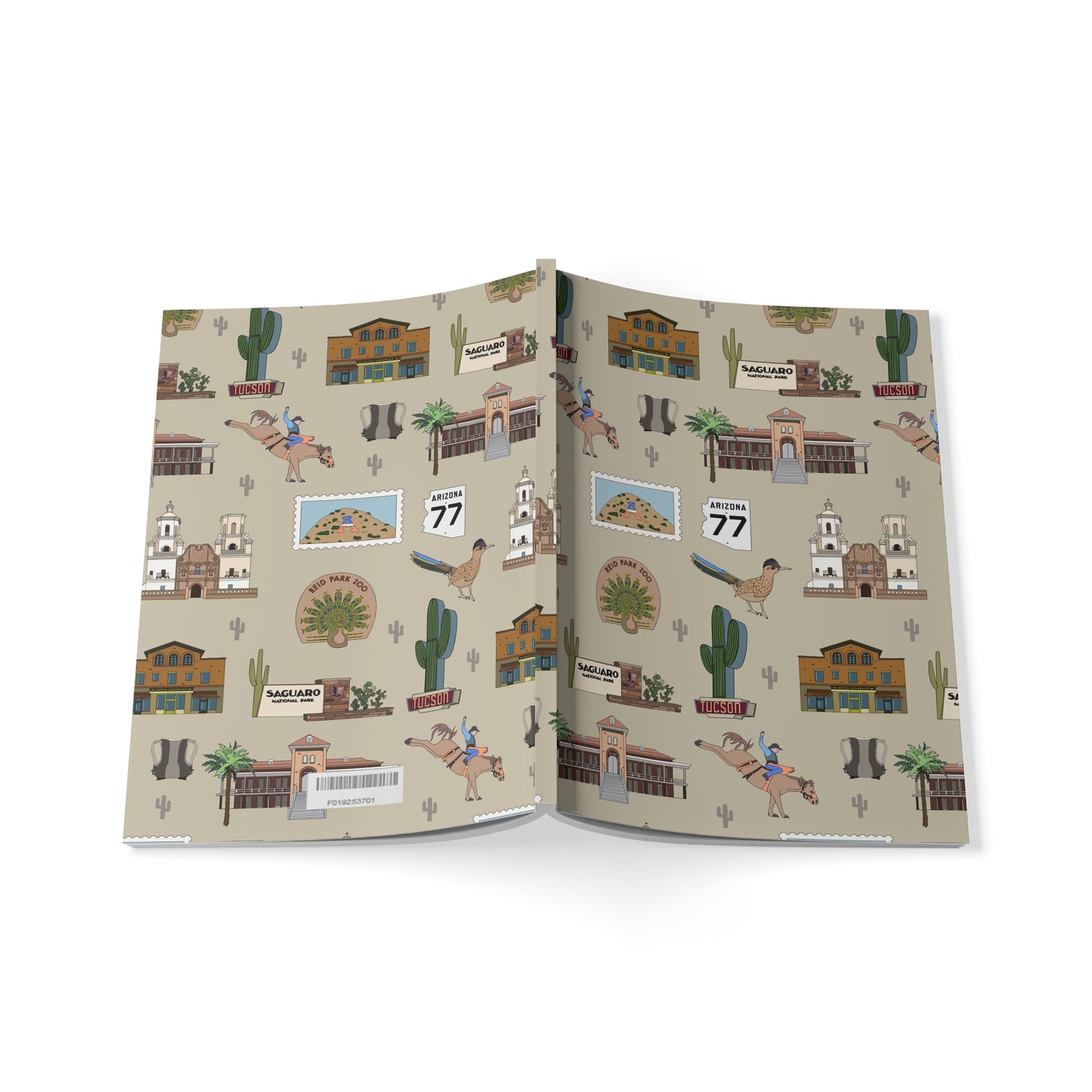 Paperback notebook with Tucson, Arizona AZ landmarks in khaki 150 lined pages