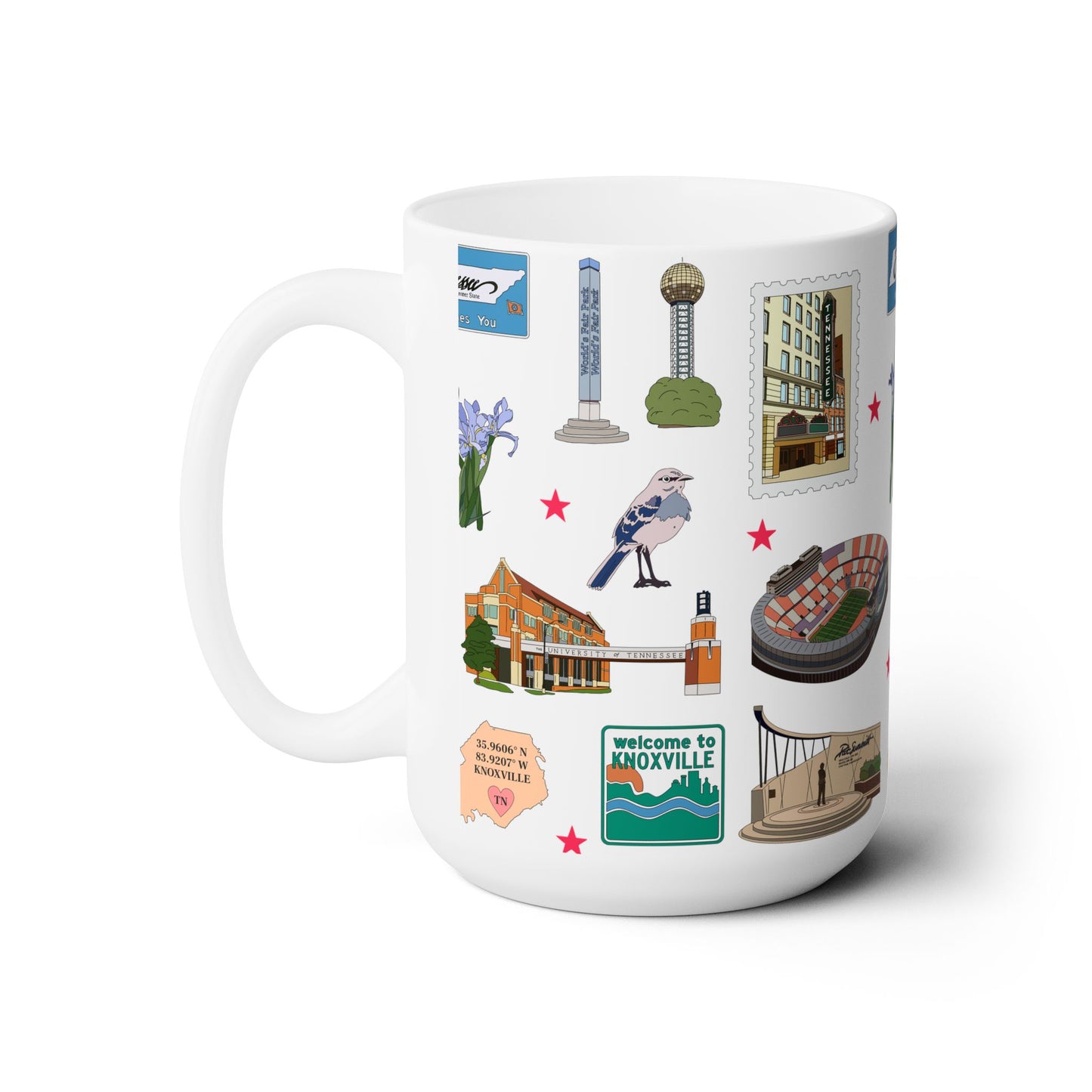 Ceramic Mug 15oz with Knoxville, Tennessee TN in white