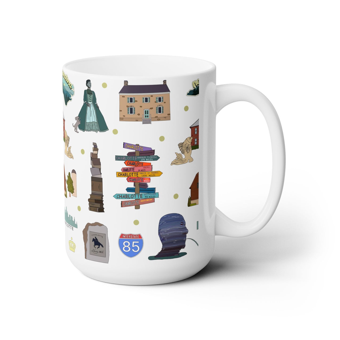 Ceramic Mug 15oz with Charlotte, North Carolina NC in white