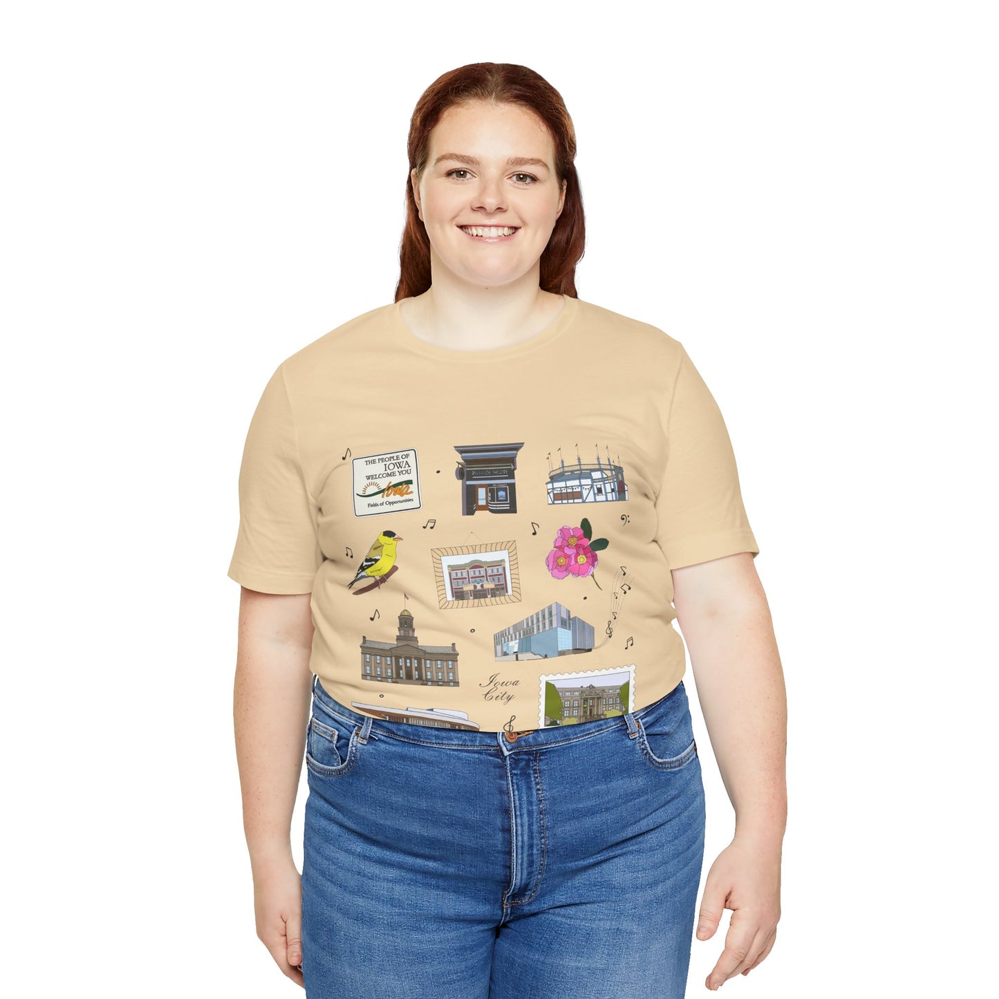 Unisex Jersey Short Sleeve Tee with Iowa City, Iowa IA landmarks print