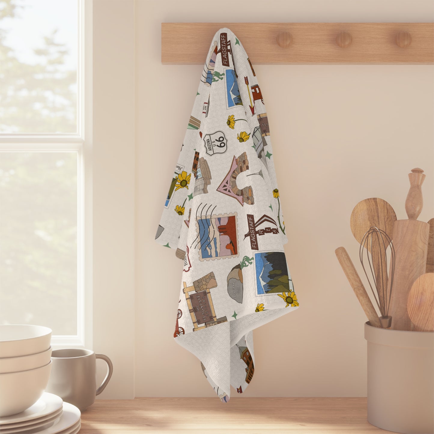 Kitchen Towel with Flagstaff, AZ in white