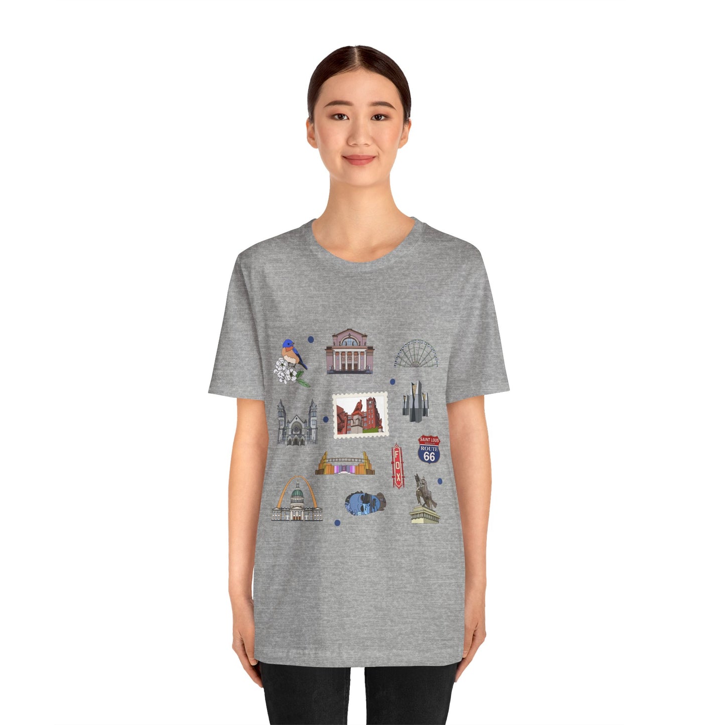 Unisex Jersey Short Sleeve Tee with St. Louis, Missouri MO landmarks print