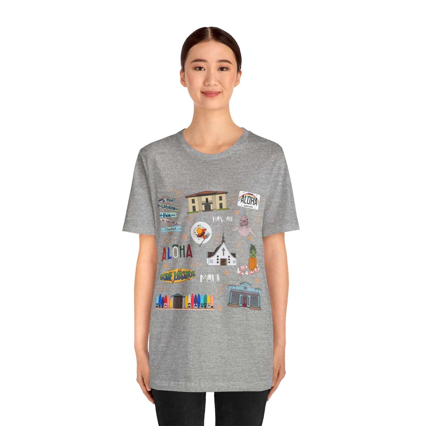 Unisex Jersey Short Sleeve Tee with Maui, Hawaii HI landmarks print