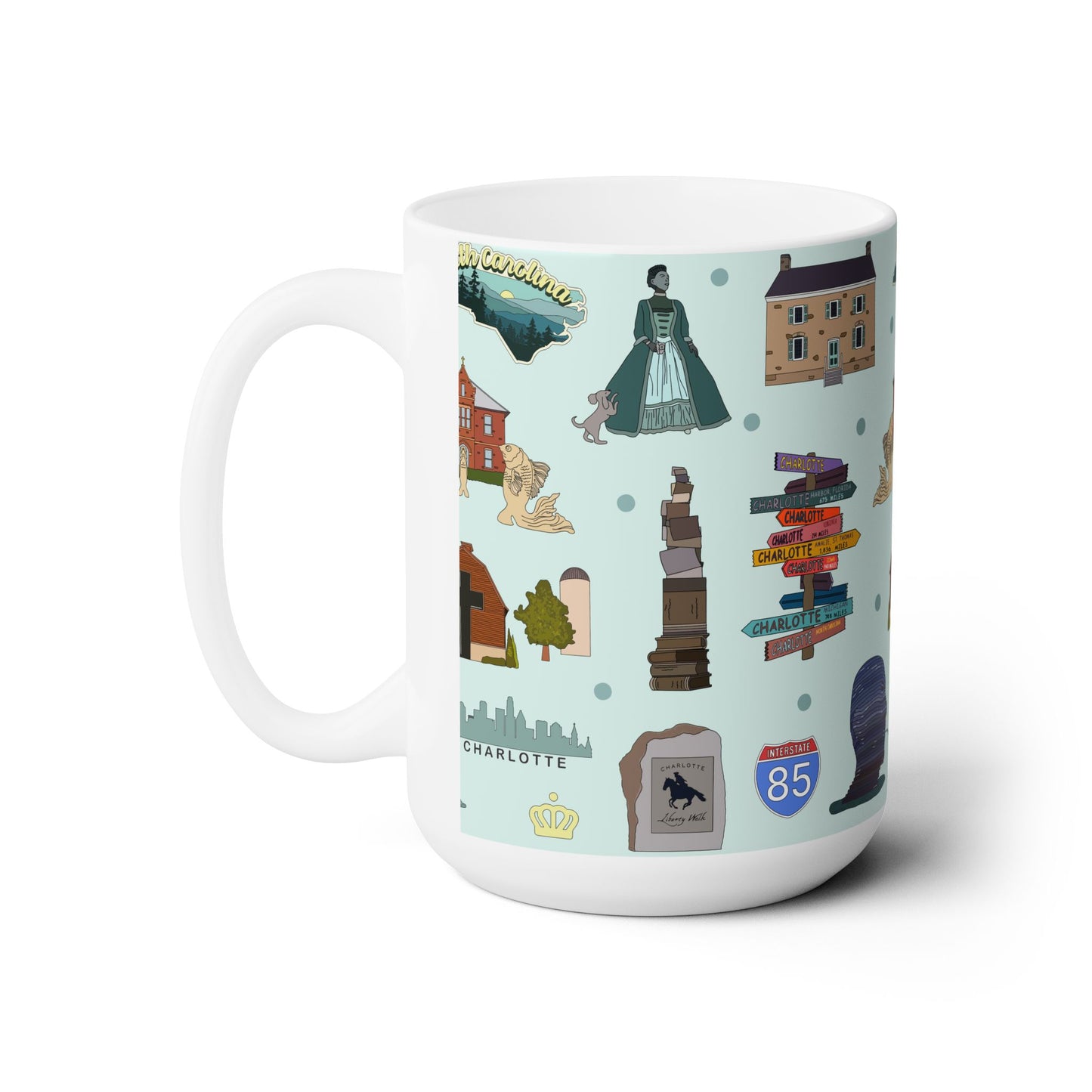 Ceramic Mug 15oz with Charlotte, North Carolina NC in patina