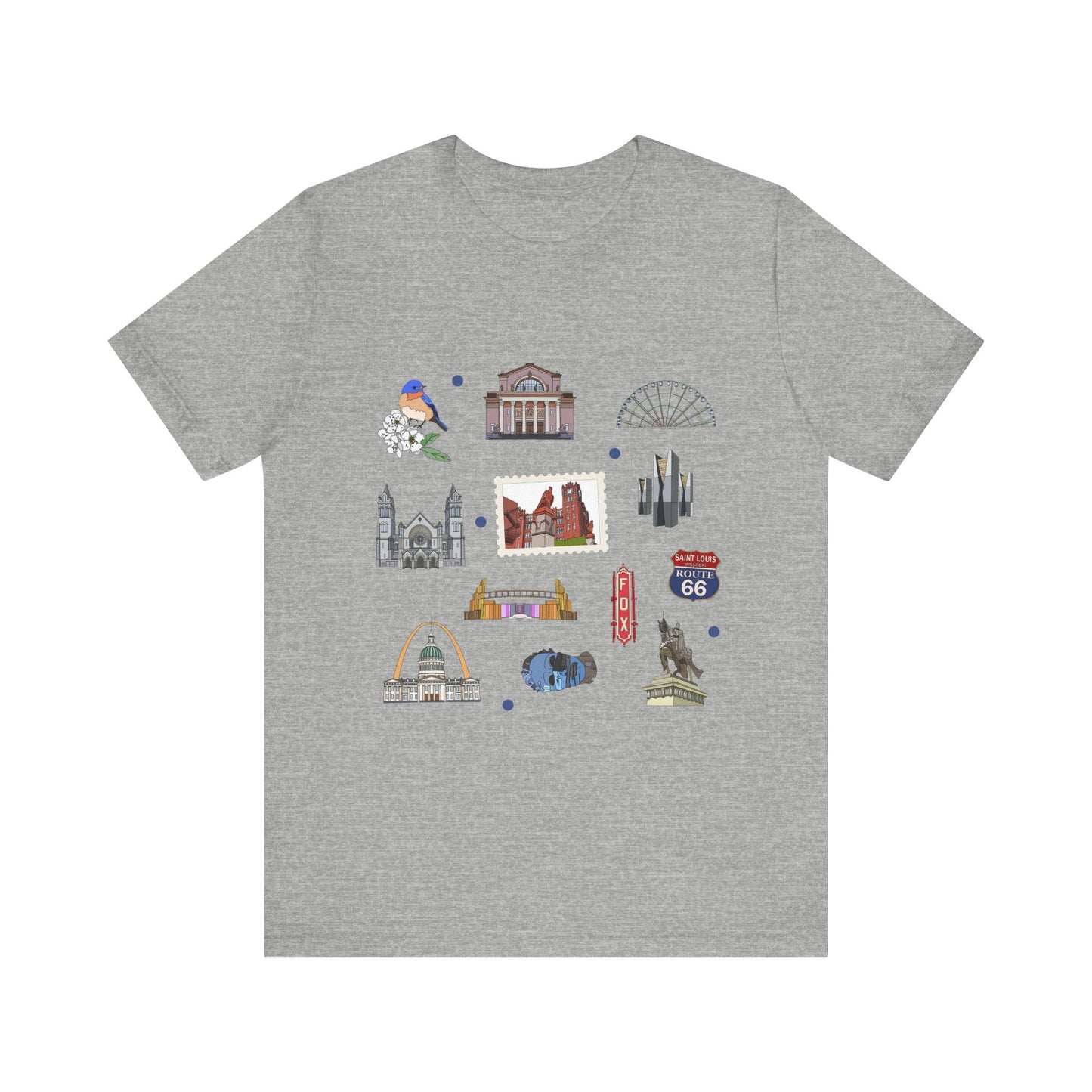 Unisex Jersey Short Sleeve Tee with St. Louis, Missouri MO landmarks print