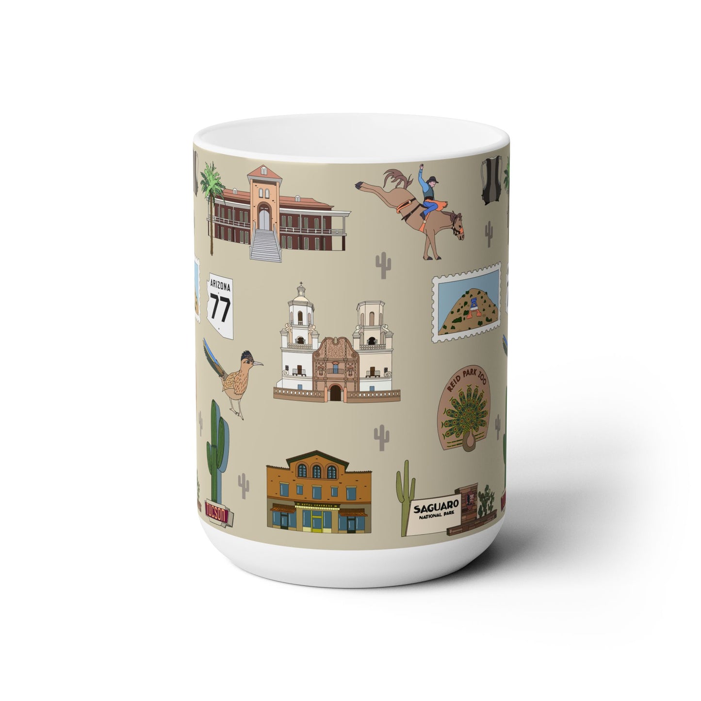 Ceramic Mug 15oz with Tucson, Arizona AZ in khaki