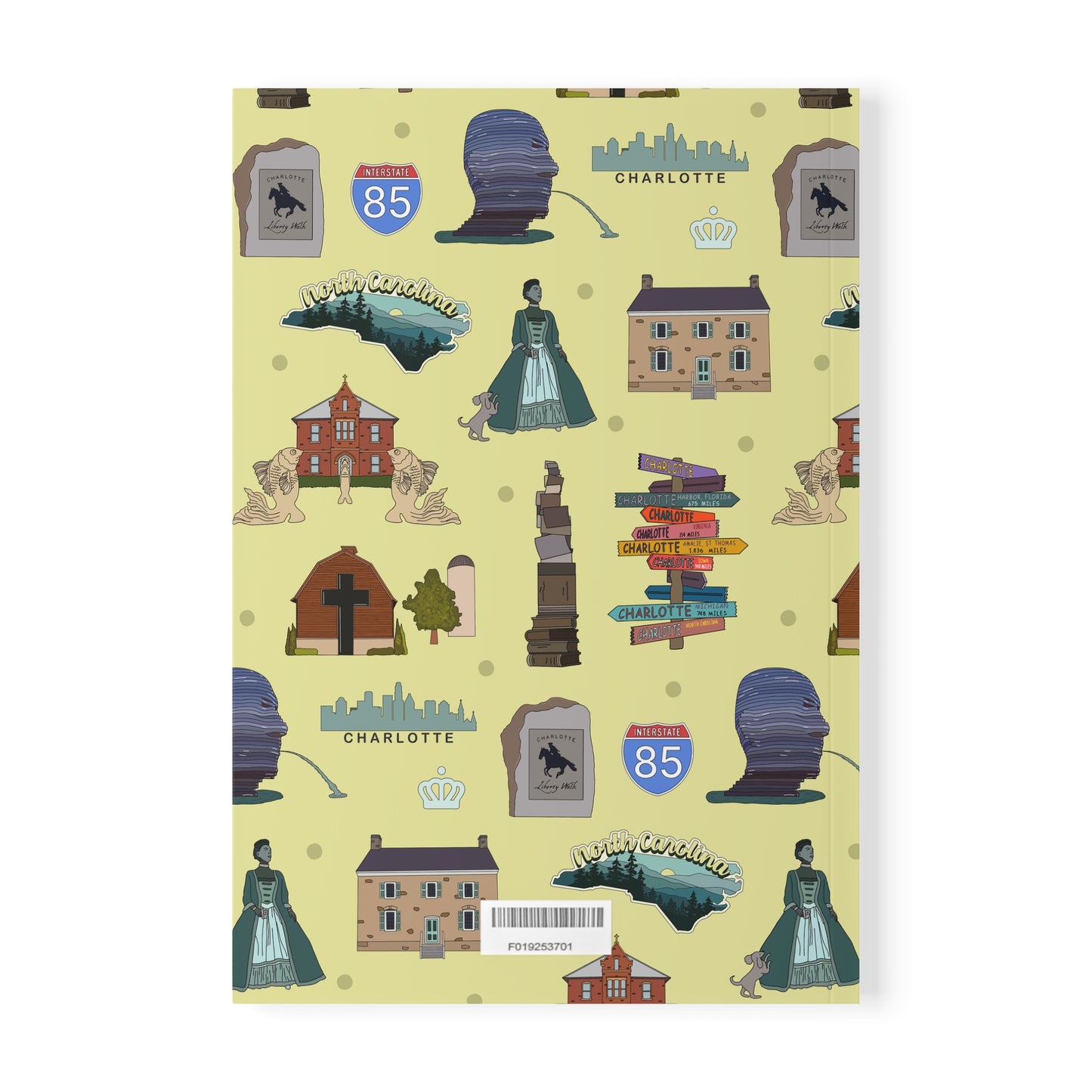 Paperback notebook with Charlotte, North Carolina NC landmarks in brass 150 lined pages