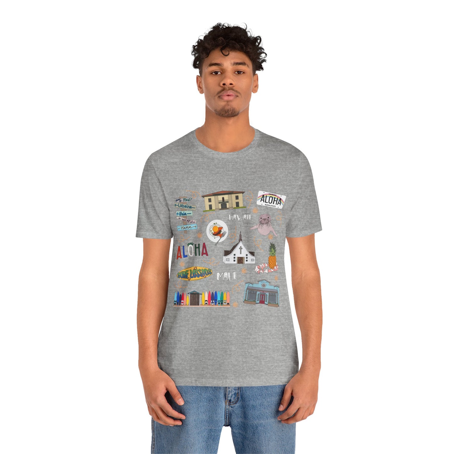 Unisex Jersey Short Sleeve Tee with Maui, Hawaii HI landmarks print