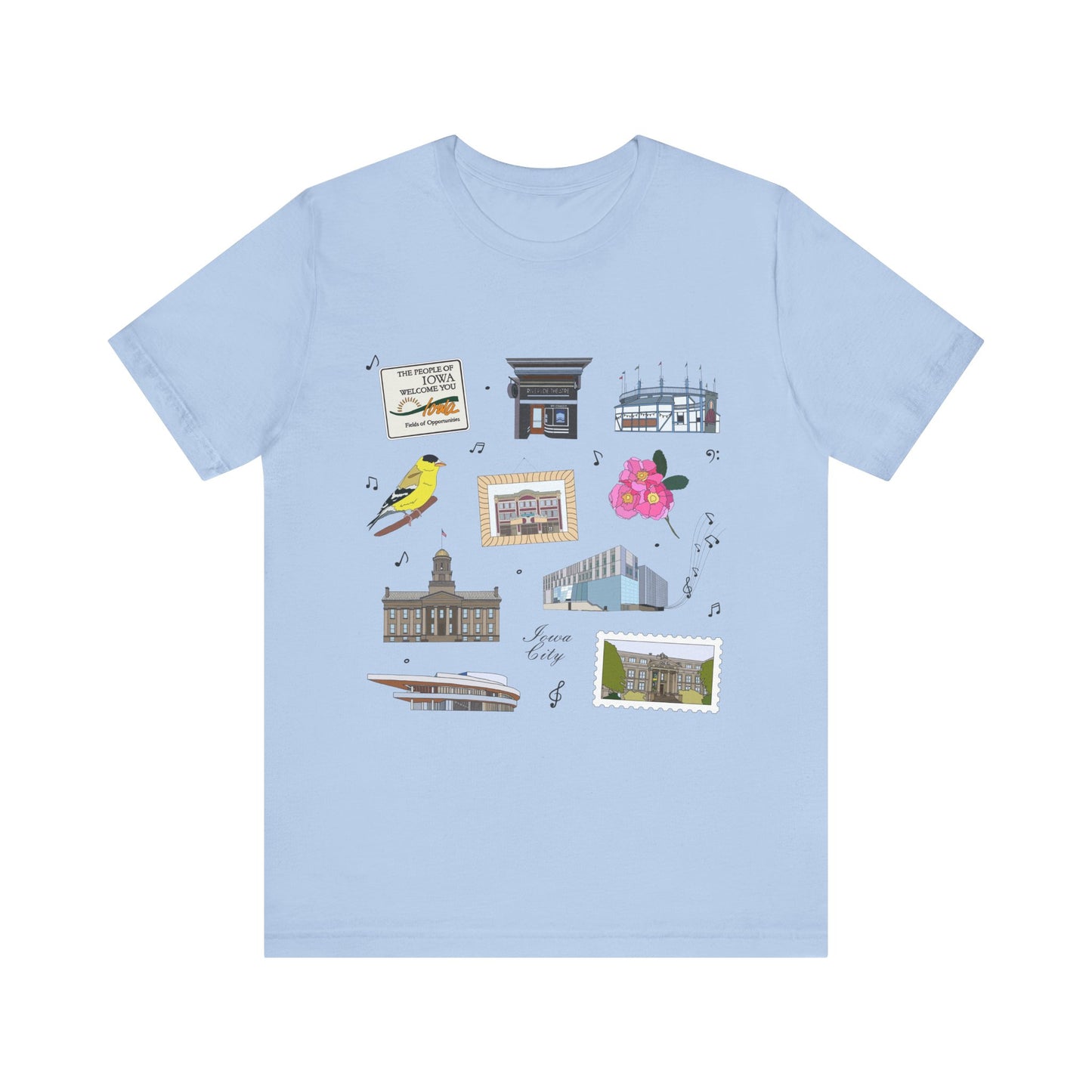 Unisex Jersey Short Sleeve Tee with Iowa City, Iowa IA landmarks print