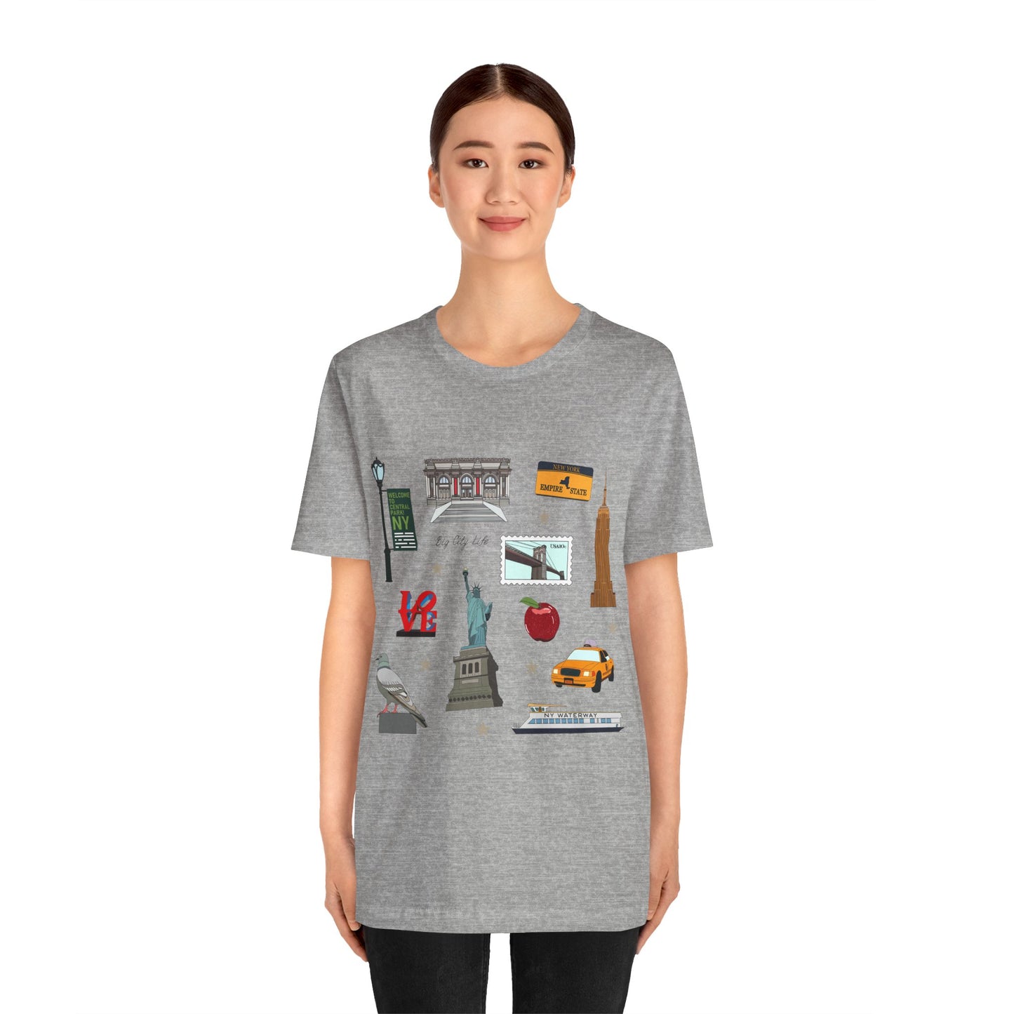 Unisex Jersey Short Sleeve Tee with New York City, Manhattan, Brooklyn NY landmarks print