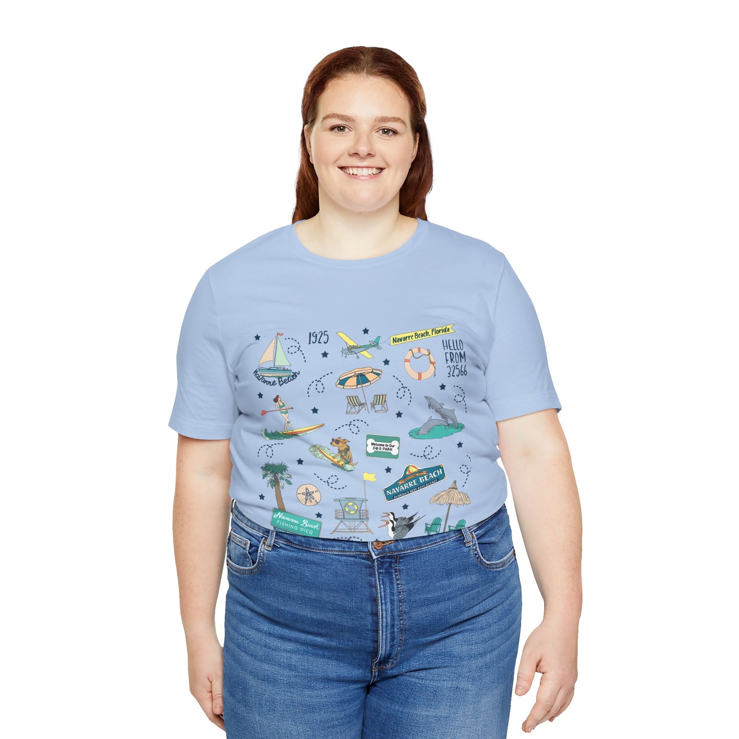 Unisex Jersey Short Sleeve Tee with Navarre Beach Florida FL landmarks print