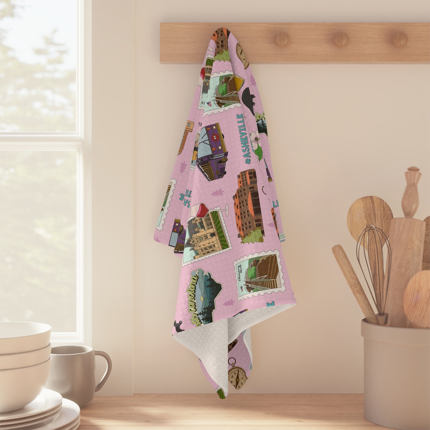 Kitchen Towel with Asheville, North Carolina NC in pink