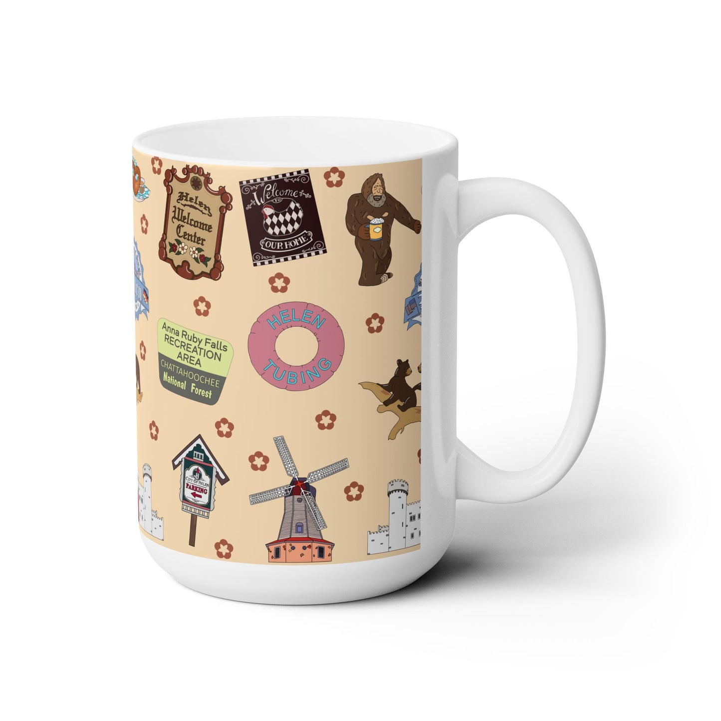 Ceramic Mug 15oz with Helen, Georgia GA in cream