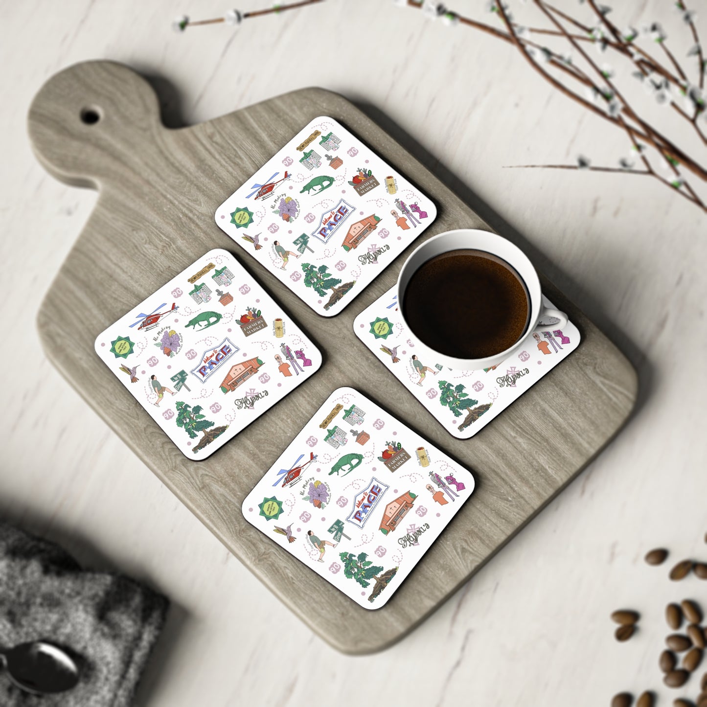 Set of 4 Ceramic Mug Coasters with Pace, Florida FL