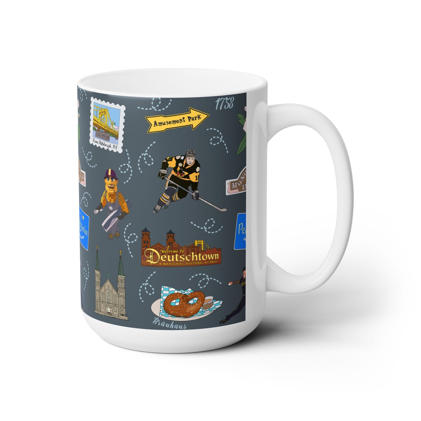 Ceramic Mug 15oz with Pittsburgh, Pennsylvania PA in dark grey