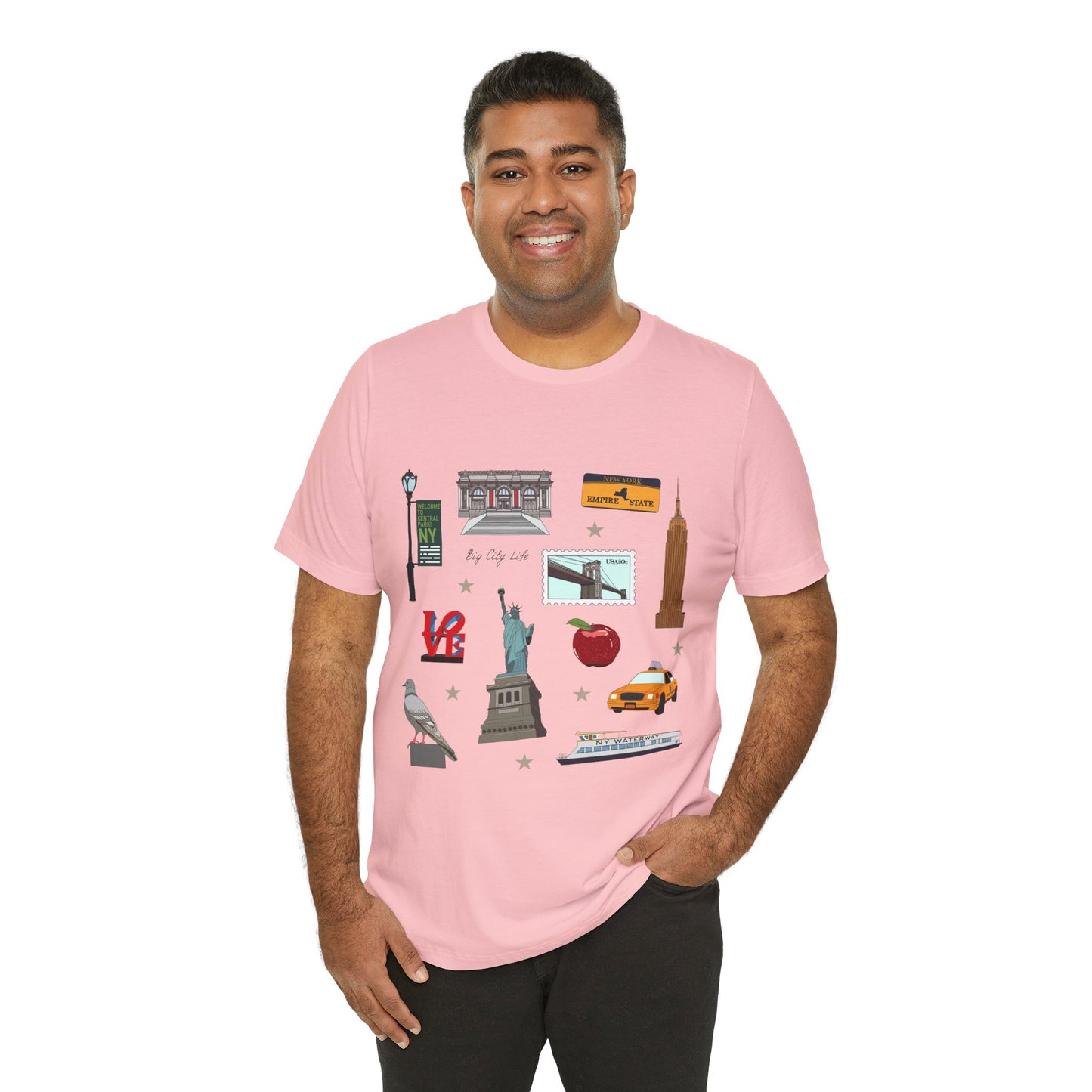 Unisex Jersey Short Sleeve Tee with New York City, Manhattan, Brooklyn NY landmarks print