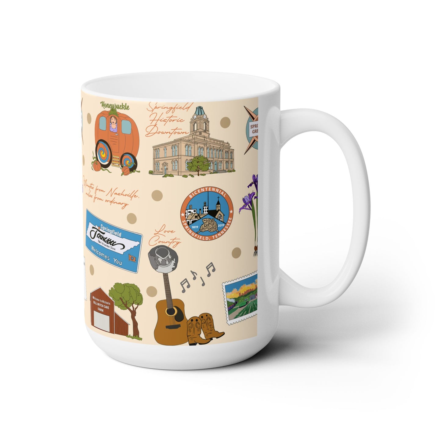 Ceramic Mug 15oz with Springfield, Tennessee TN in cream