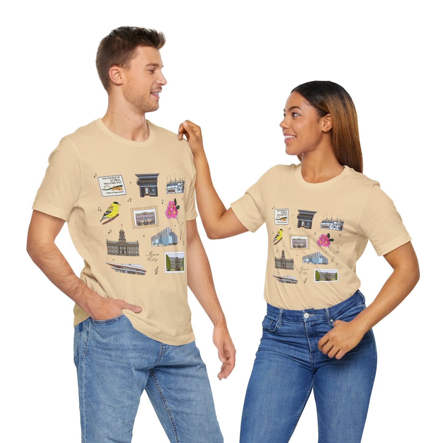 Unisex Jersey Short Sleeve Tee with Iowa City, Iowa IA landmarks print
