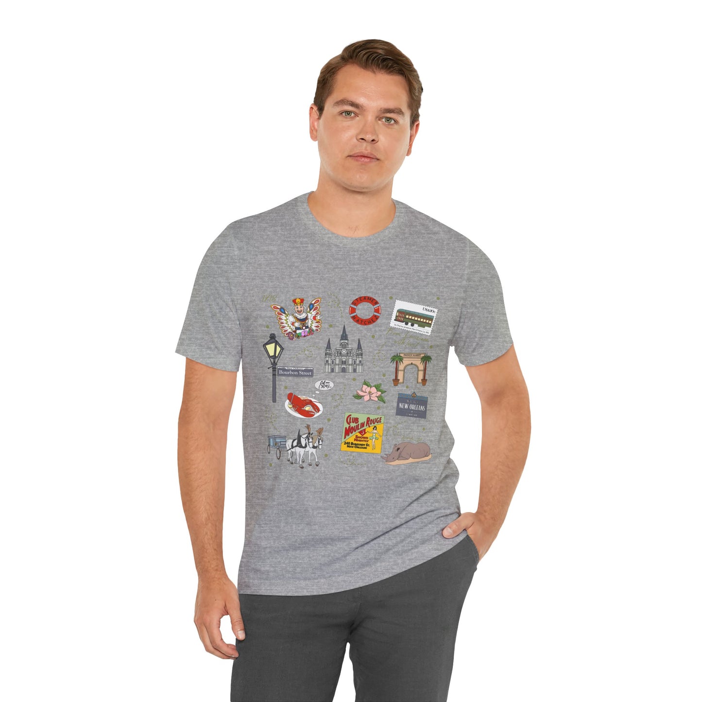Unisex Jersey Short Sleeve Tee with New Orleans, Louisiana LA landmarks print