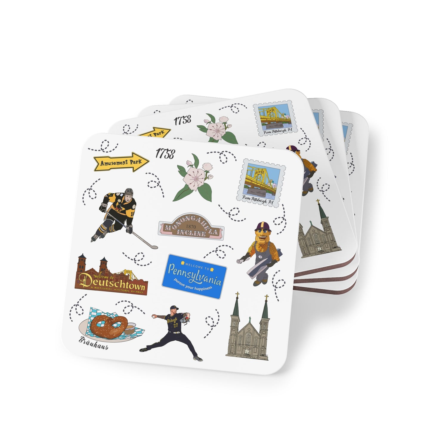 Set of 4 Ceramic Mug Coasters with Pittsburgh, Pennsylvania PA