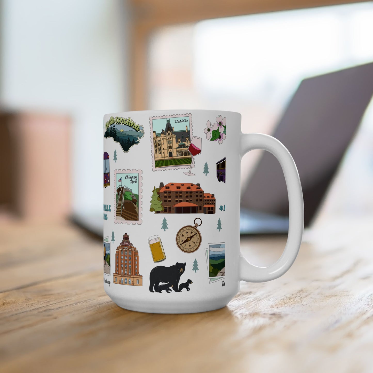 Ceramic Mug 15oz with Asheville, North Carolina NC in white