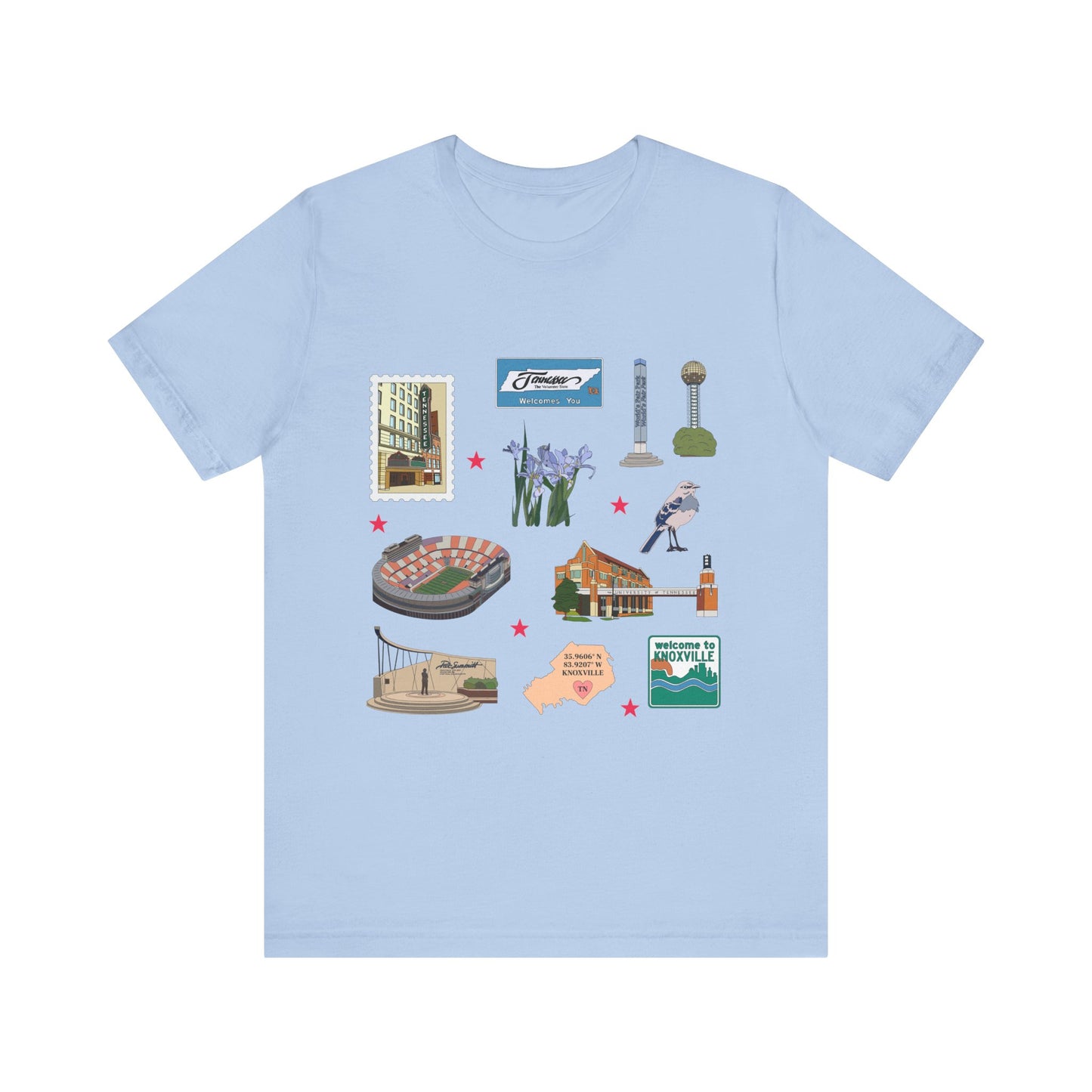 Unisex Jersey Short Sleeve Tee with Knoxville, Tennessee TN landmarks print