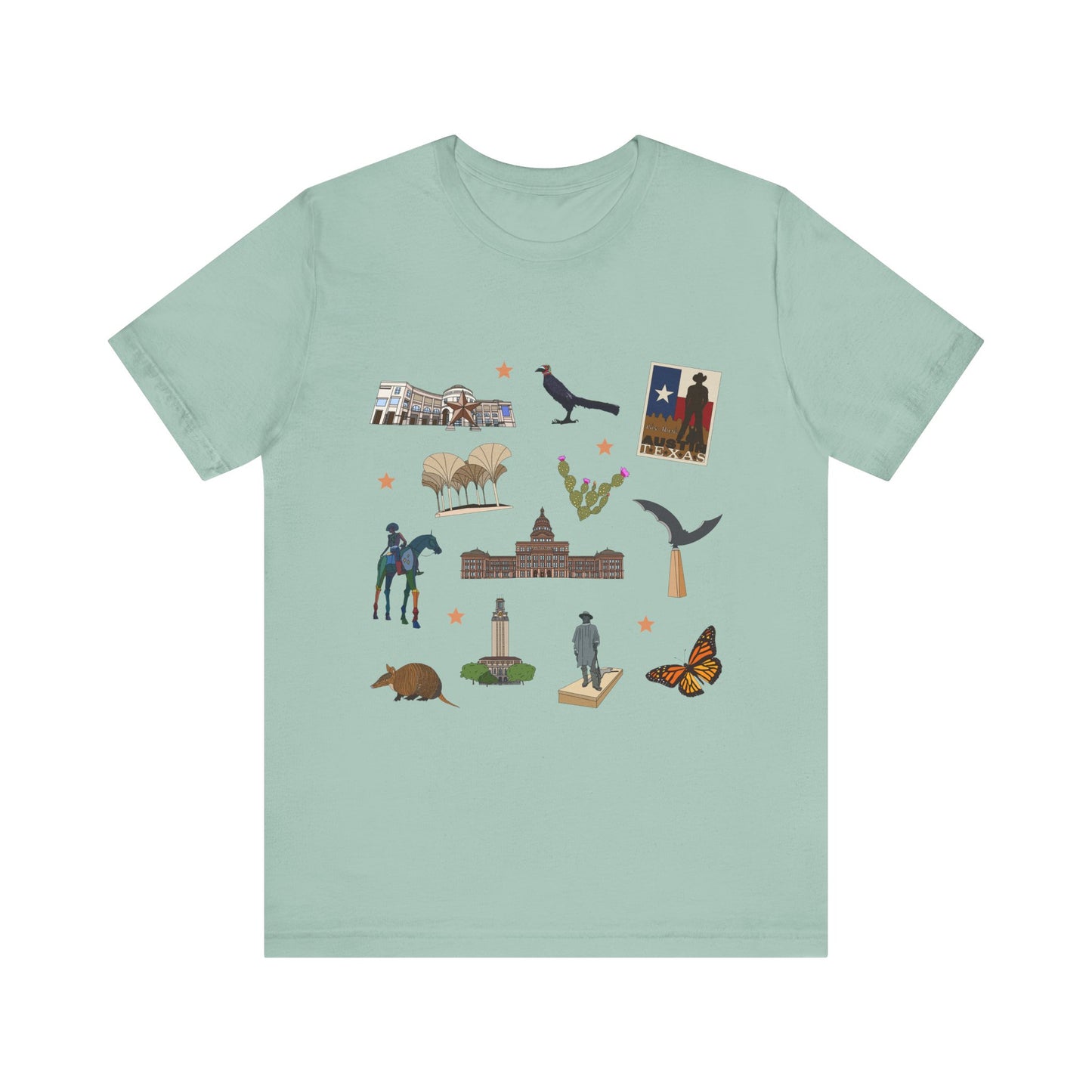 Unisex Jersey Short Sleeve Tee with Austin, Texas TX landmarks print