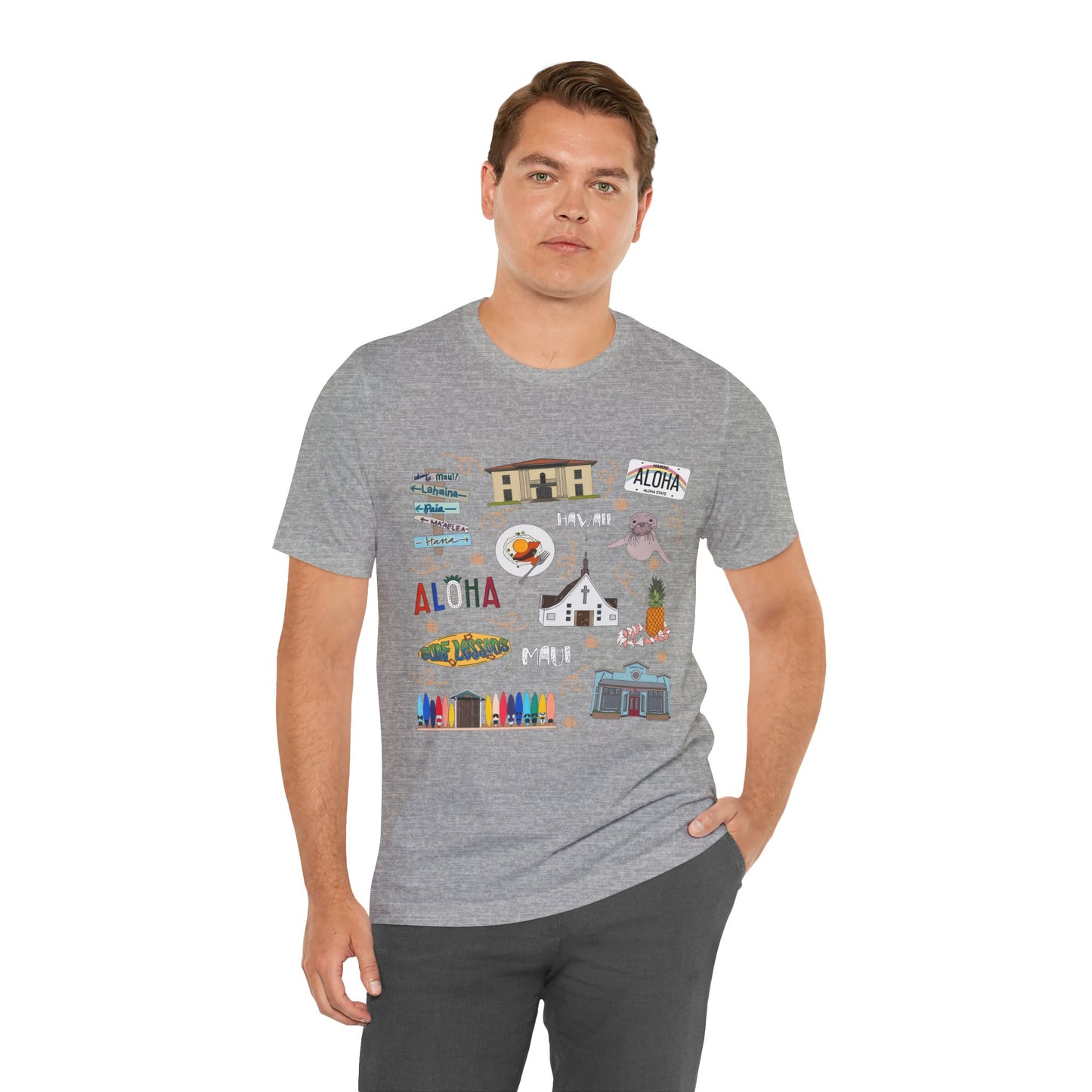 Unisex Jersey Short Sleeve Tee with Maui, Hawaii HI landmarks print