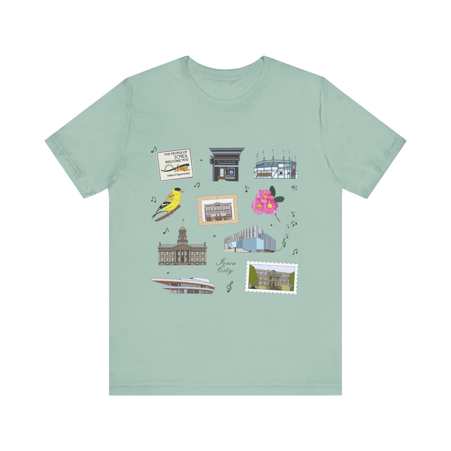 Unisex Jersey Short Sleeve Tee with Iowa City, Iowa IA landmarks print