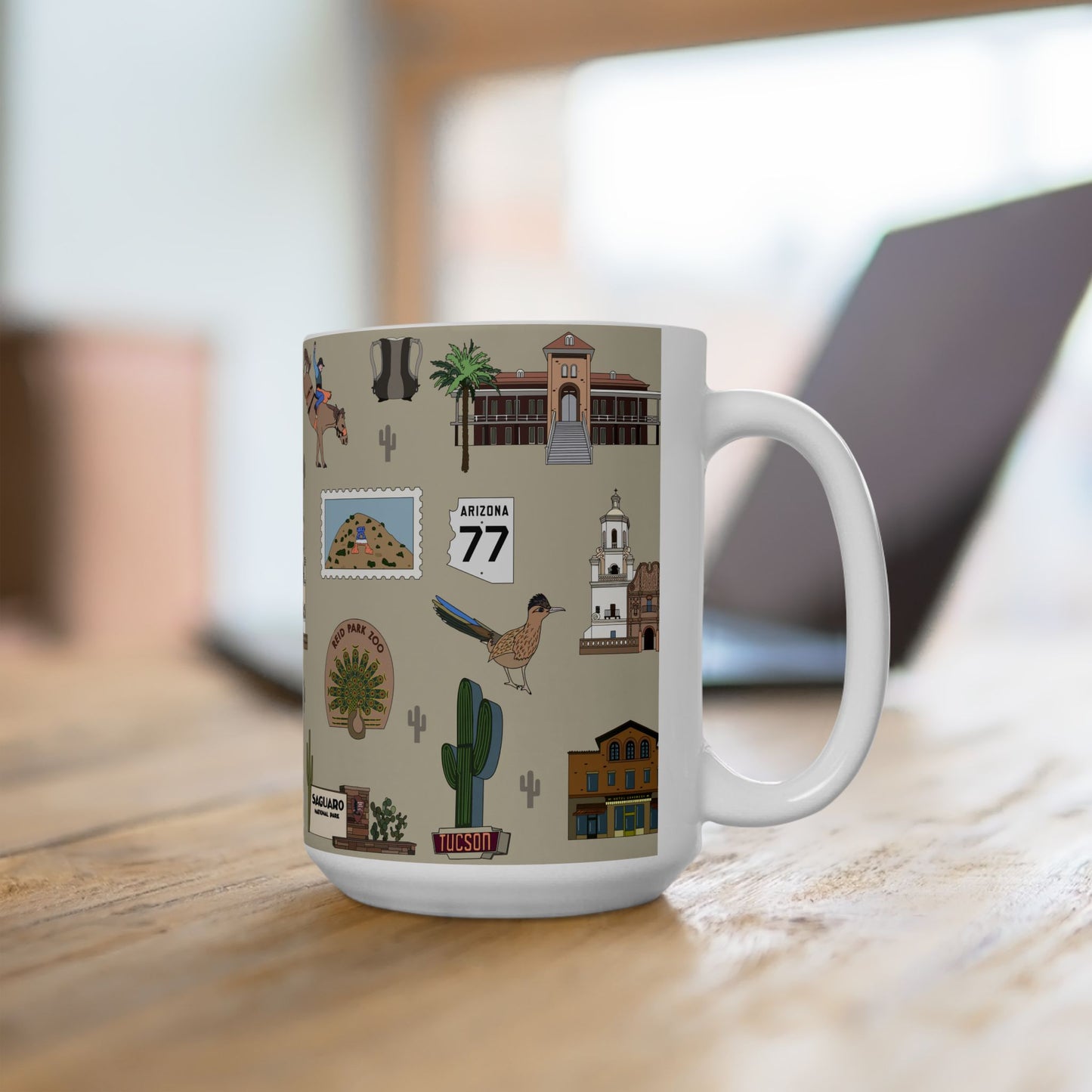 Ceramic Mug 15oz with Tucson, Arizona AZ in khaki