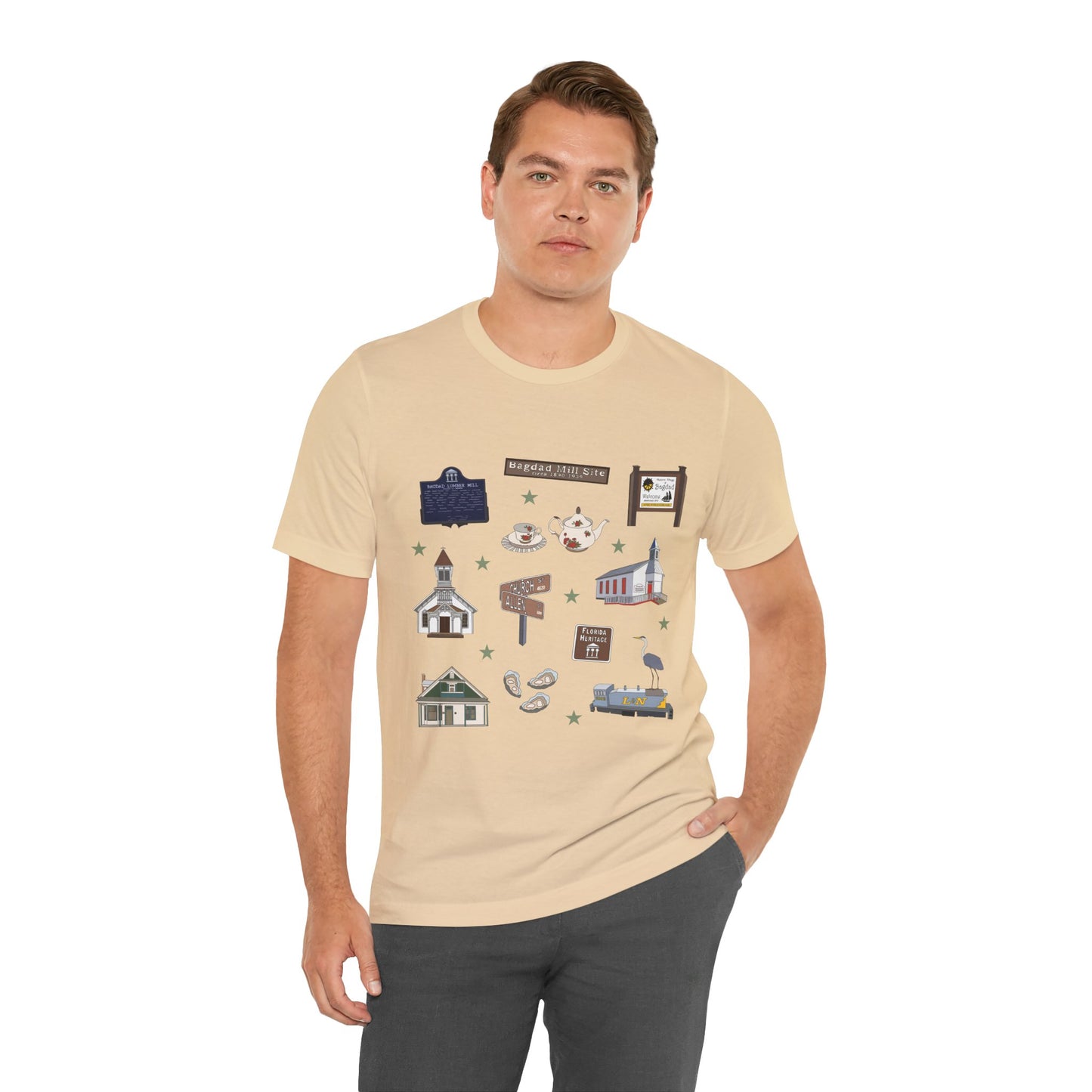 Unisex Jersey Short Sleeve Tee with Bagdad, Florida FL landmarks print