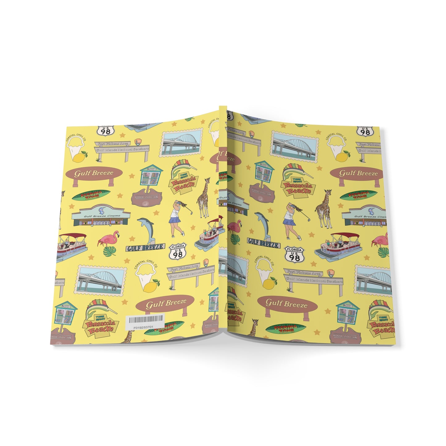 Paperback notebook with Gulf Breeze, FL landmarks in lemonade 150 lined pages