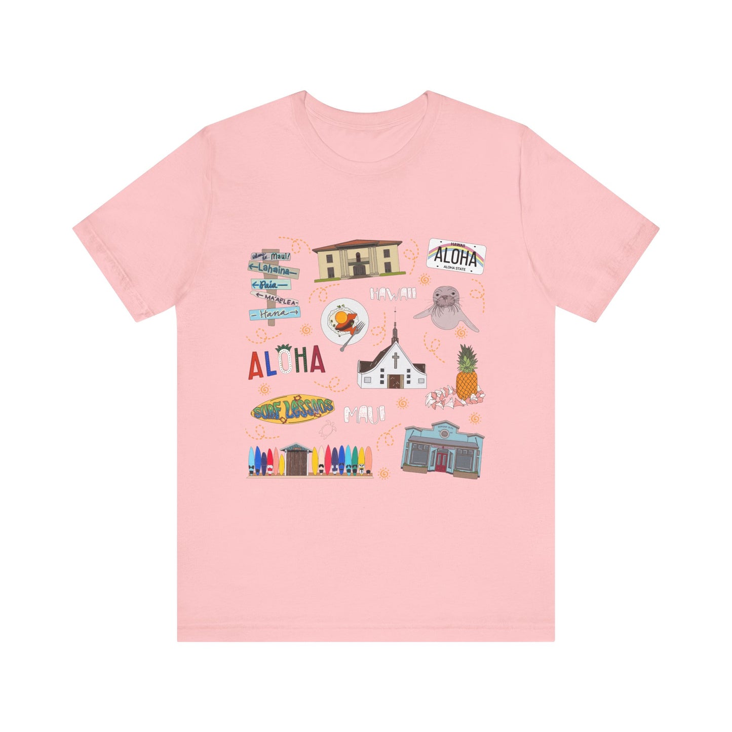 Unisex Jersey Short Sleeve Tee with Maui, Hawaii HI landmarks print