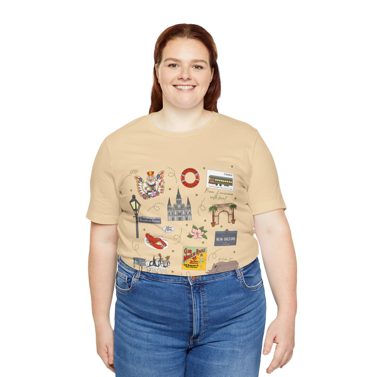 Unisex Jersey Short Sleeve Tee with New Orleans, Louisiana LA landmarks print