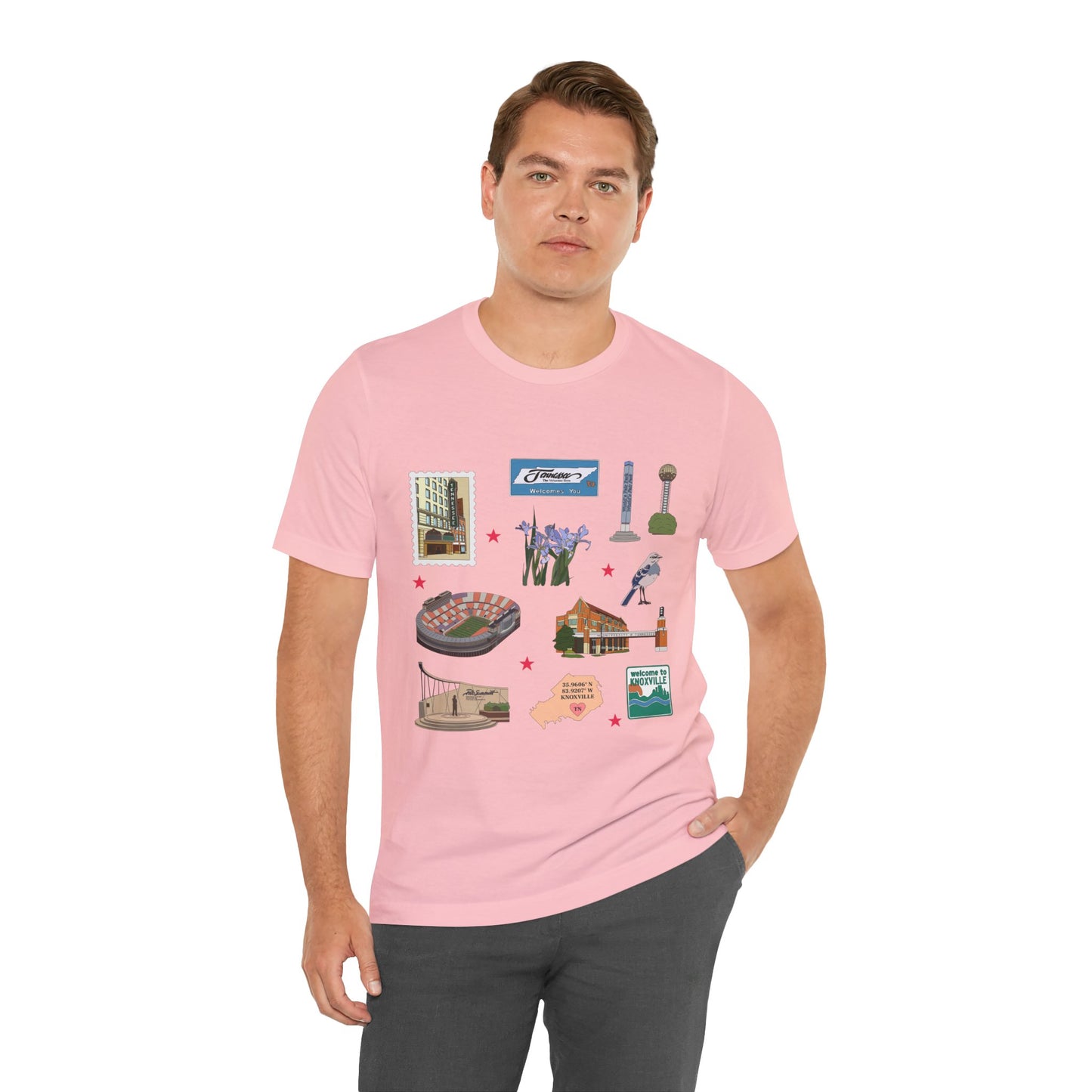 Unisex Jersey Short Sleeve Tee with Knoxville, Tennessee TN landmarks print